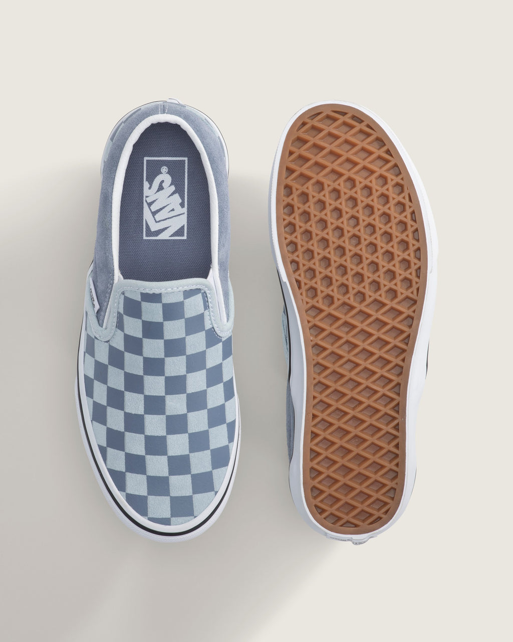 Vans Classic Slip-On Checkerboard Shoes - Checkerboard Light Blue top view