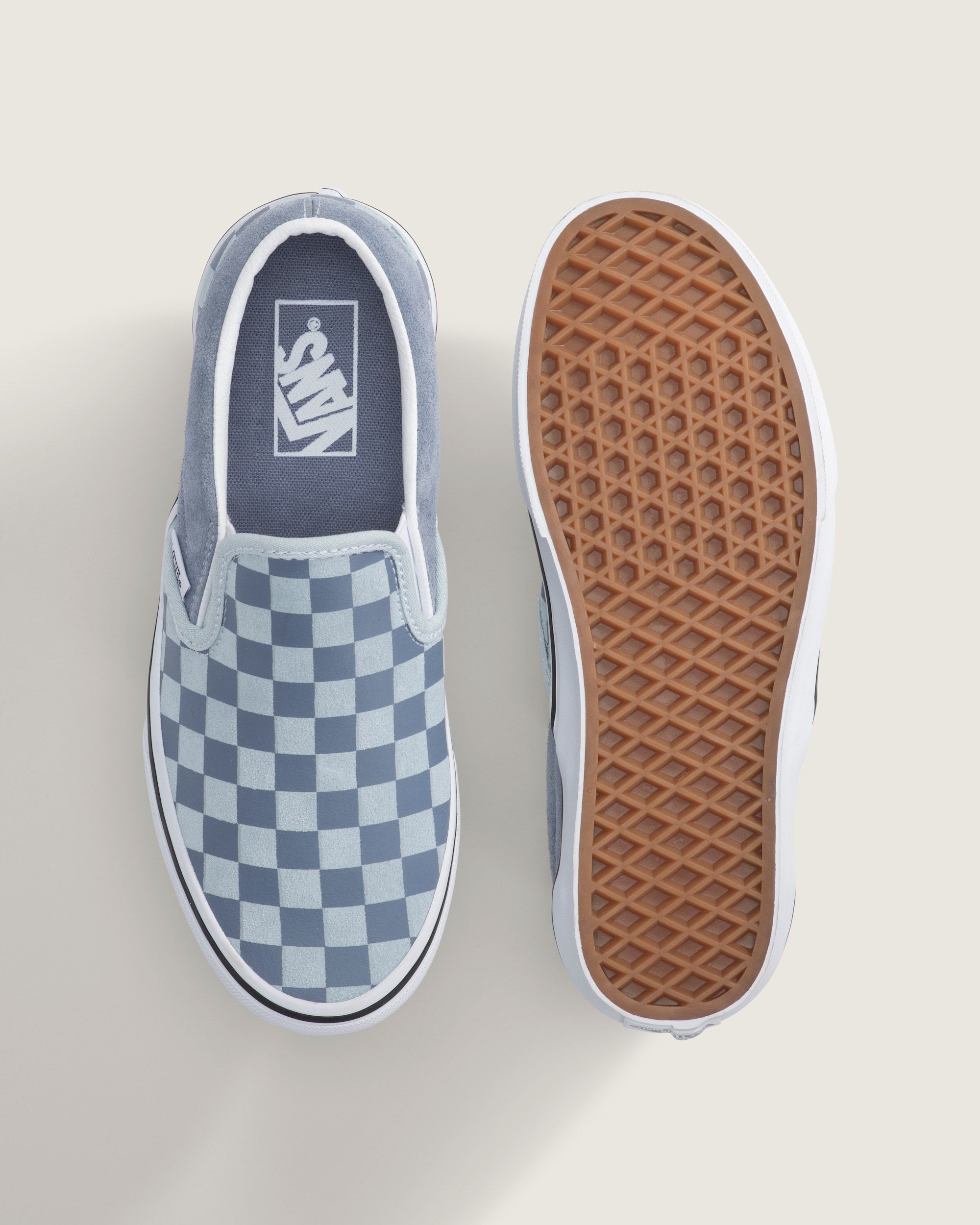 Vans Classic Slip-On Checkerboard Shoes - Checkerboard Light Blue top view