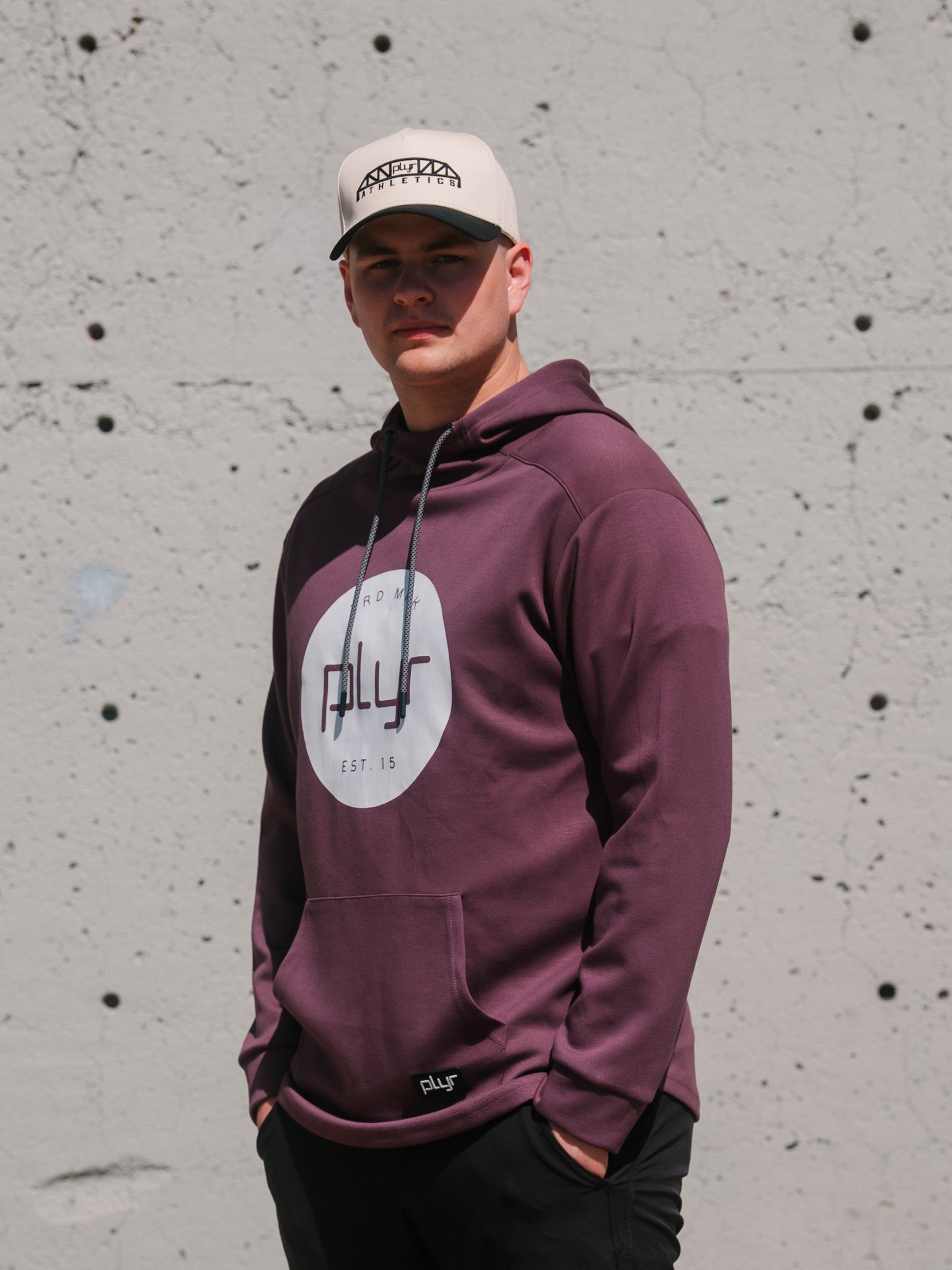 plyr Men's TRD MRK Hoodie Maroon - side
