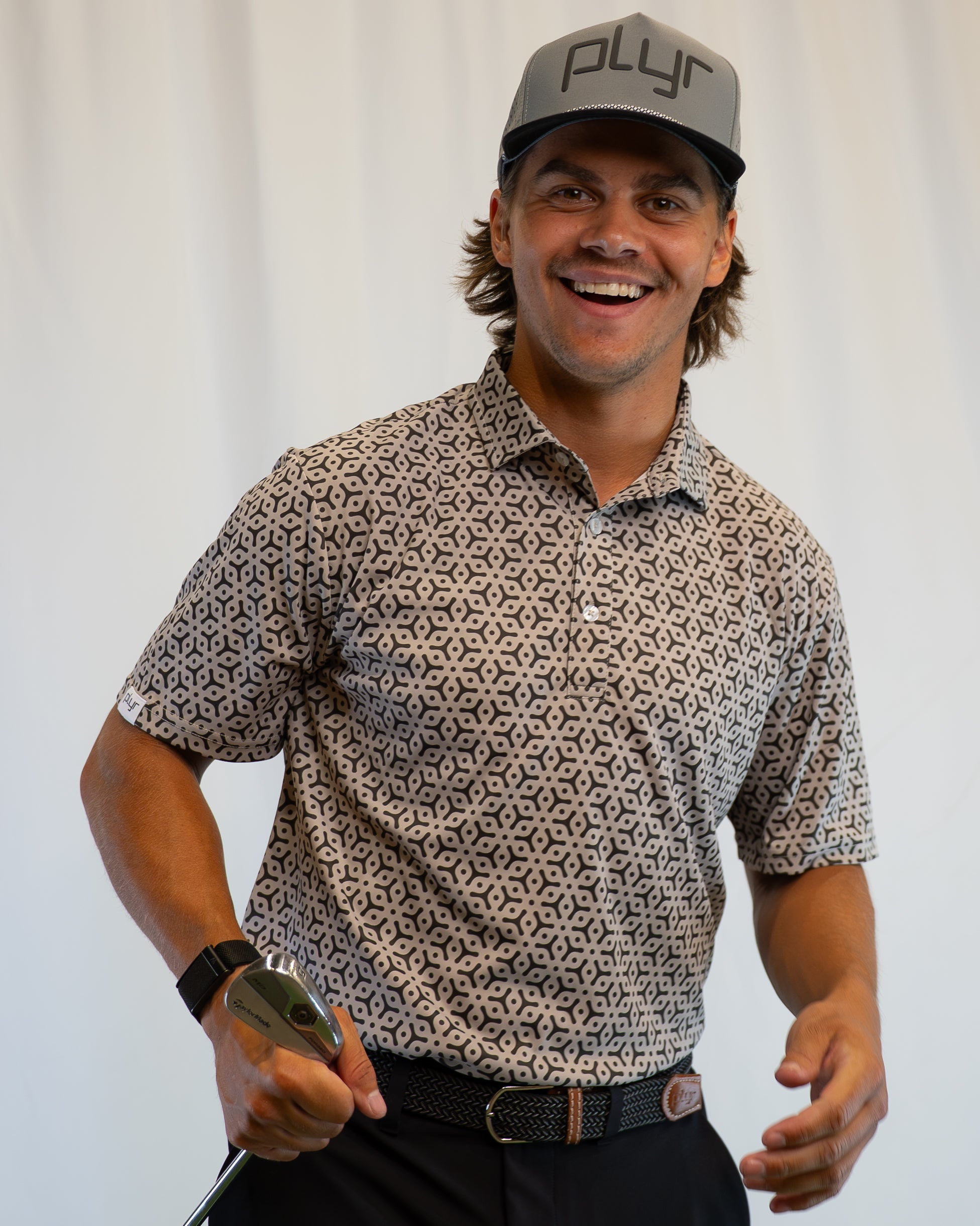 plyr Men's Axis Polo Grey/Black - side