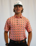 plyr Men's Backspin Polo Pink/Teal - front