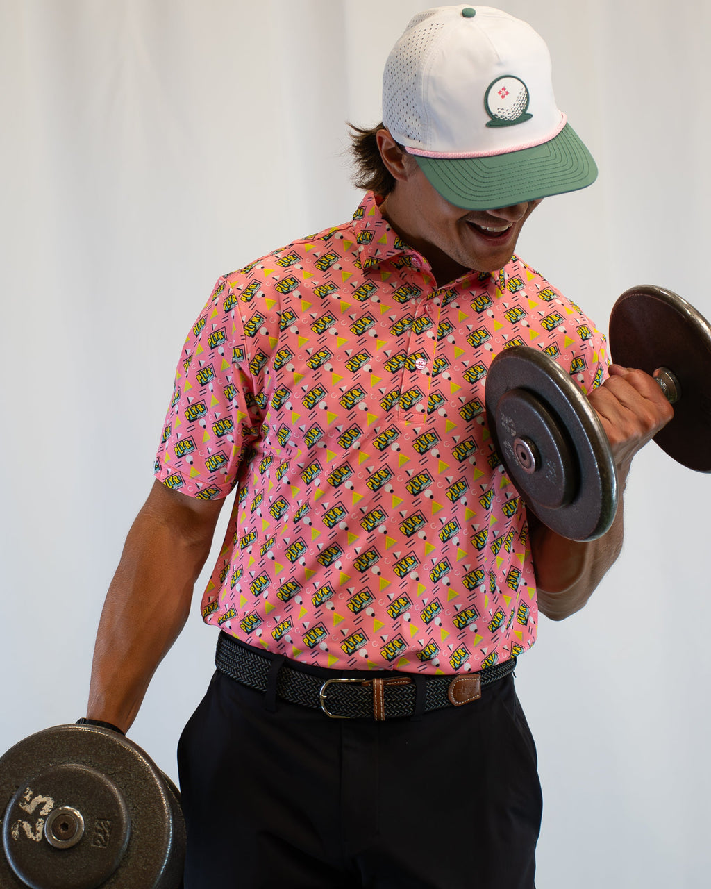 plyr Men's Backspin Polo Pink/Teal - side