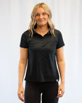 plyr Women's Prairie Wheat Polo Black Embossed - front