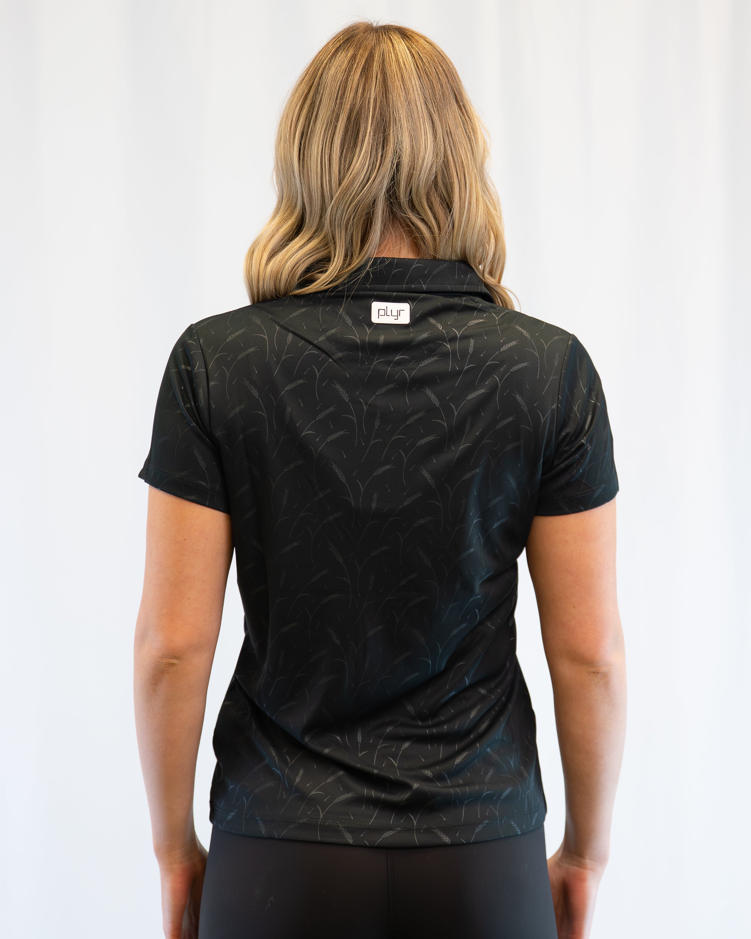 plyr Women's Prairie Wheat Polo Black Embossed - back