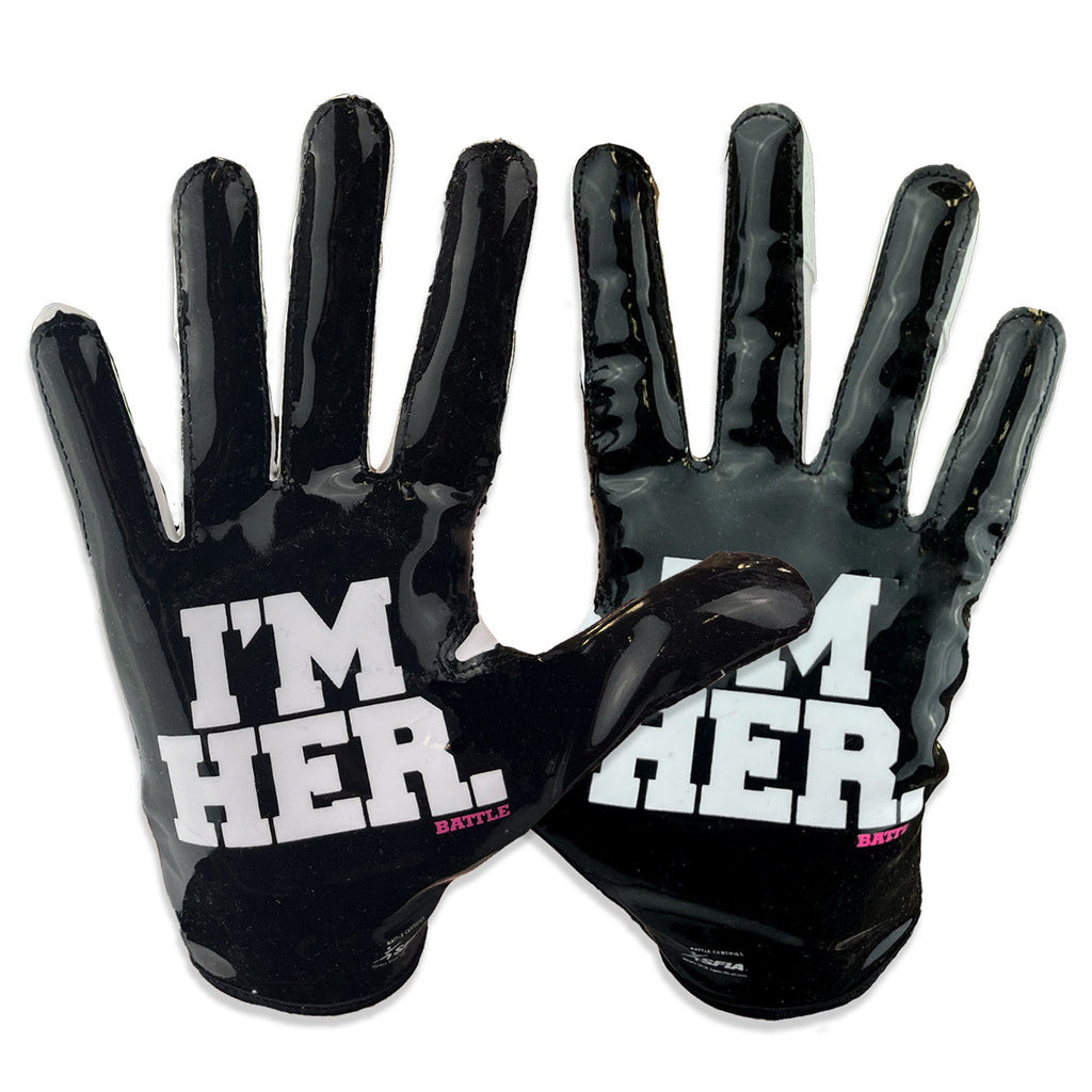 "I'm Her" Youth Bella Receiver Football Gloves - WHITE/BLACK