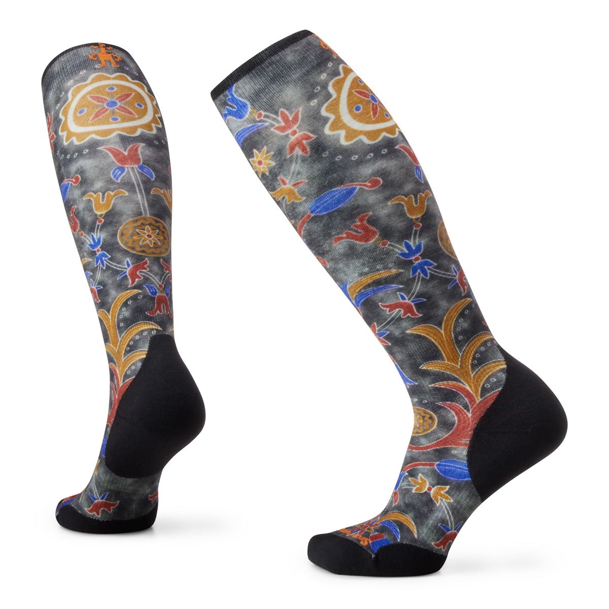 Women's Ski Targeted Cushion Royal Floral Print OTC Socks