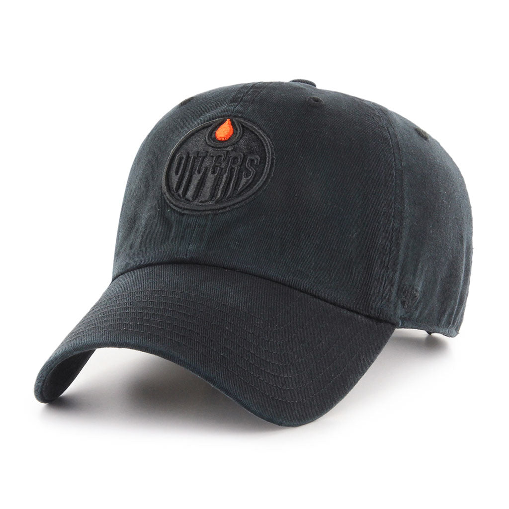 '47 Brand Edmonton Oilers Clean Up Black on Black Logo Adjustable Hat