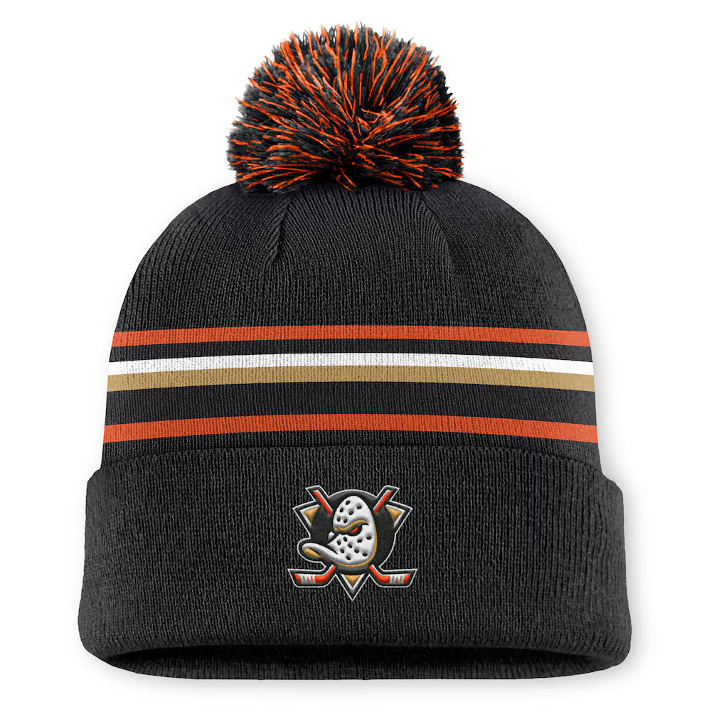 Fanatics Authentic Pro Rink 13 Cuffed Knit Beanie with Pom- Anaheim Ducks