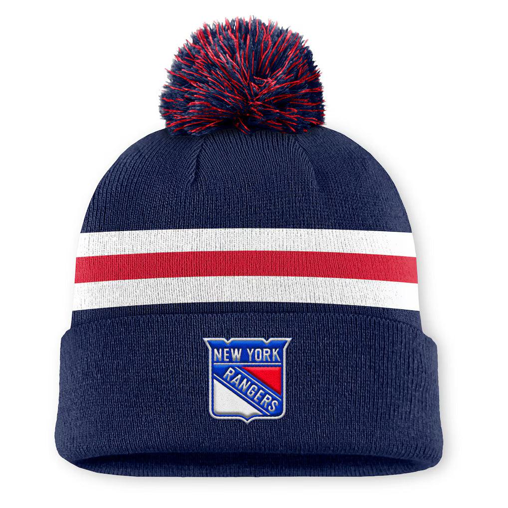 Fanatics Authentic Pro Rink 13 Cuffed Knit Beanie with Pom- New York Rangers