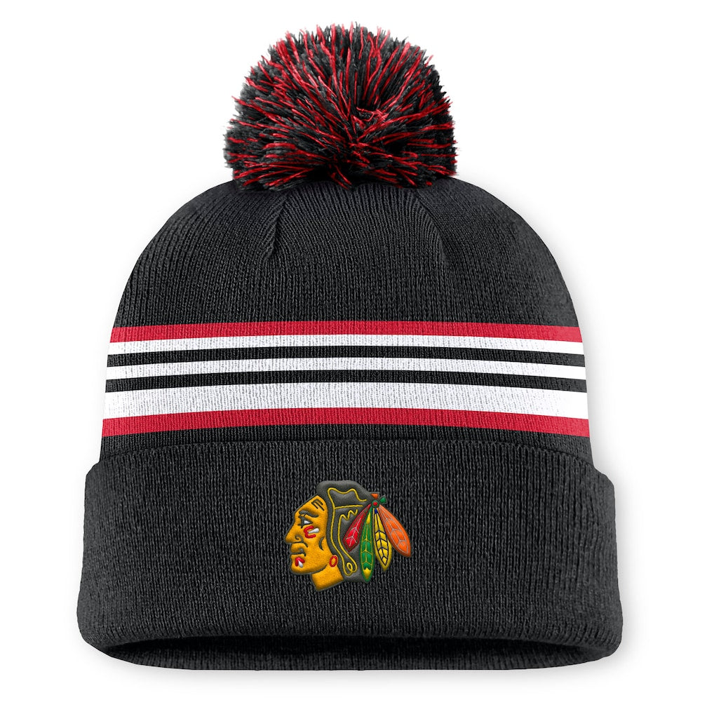 Fanatics Authentic Pro Rink 13 Cuffed Knit Beanie with Pom- Chicago Blackhawks