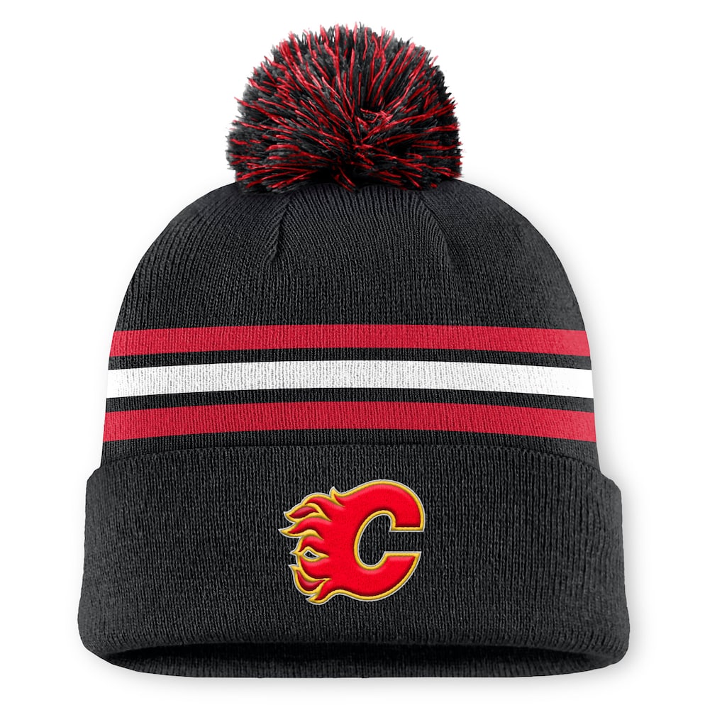 Fanatics Authentic Pro Rink 13 Cuffed Knit Beanie with Pom- Calgary Flames