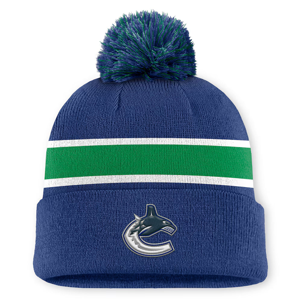Fanatics Authentic Pro Rink 13 Cuffed Knit Beanie with Pom- Vancouver Canucks