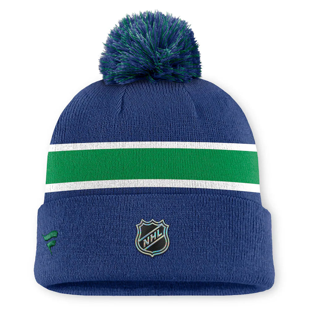Fanatics Authentic Pro Rink 13 Cuffed Knit Beanie with Pom- Vancouver Canucks