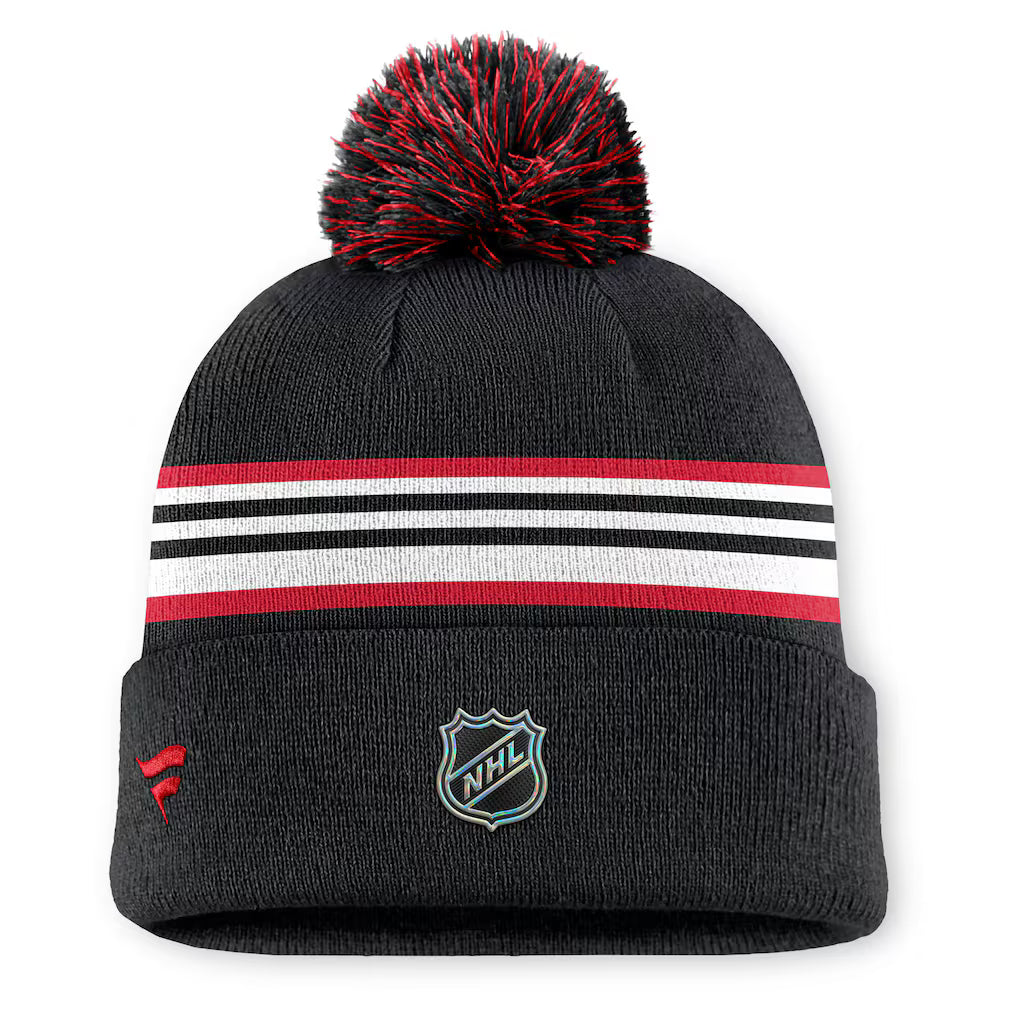 Fanatics Authentic Pro Rink 13 Cuffed Knit Beanie with Pom- Chicago Blackhawks