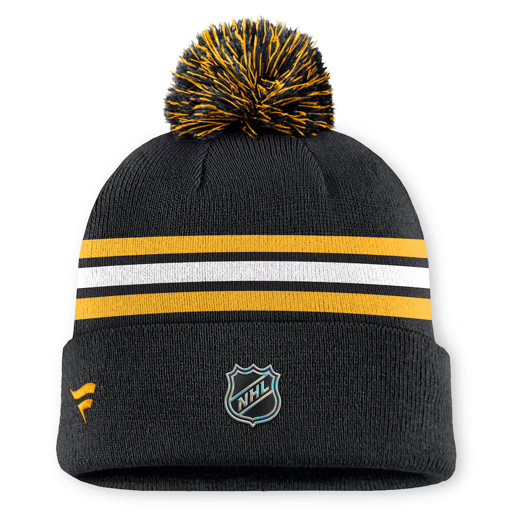 Fanatics Authentic Pro Rink 13 Cuffed Knit Beanie with Pom- Boston Bruins