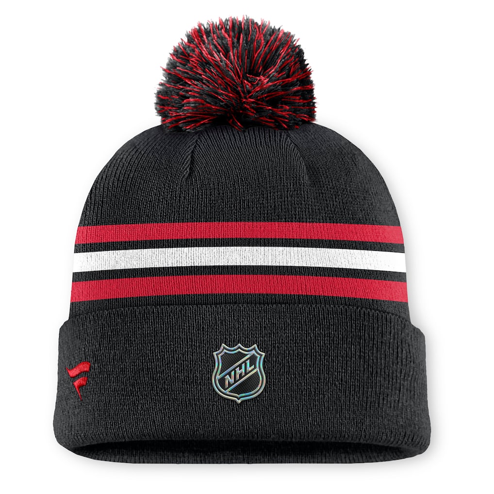 Fanatics Authentic Pro Rink 13 Cuffed Knit Beanie with Pom- Calgary Flames