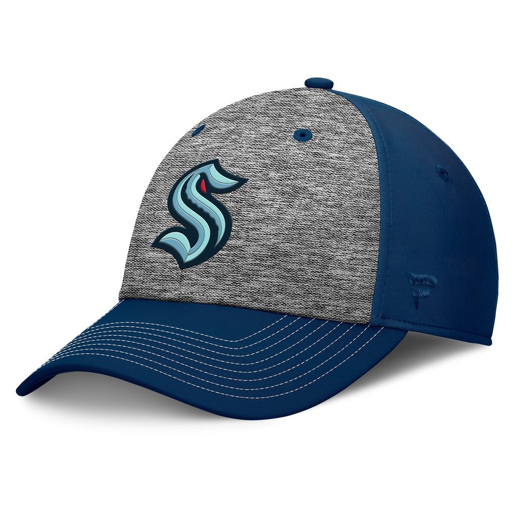 Seattle Kraken Fanatics Fundamental Top Shelf 2-Tone Flex Hat Gray/Navy - three-quarter view
