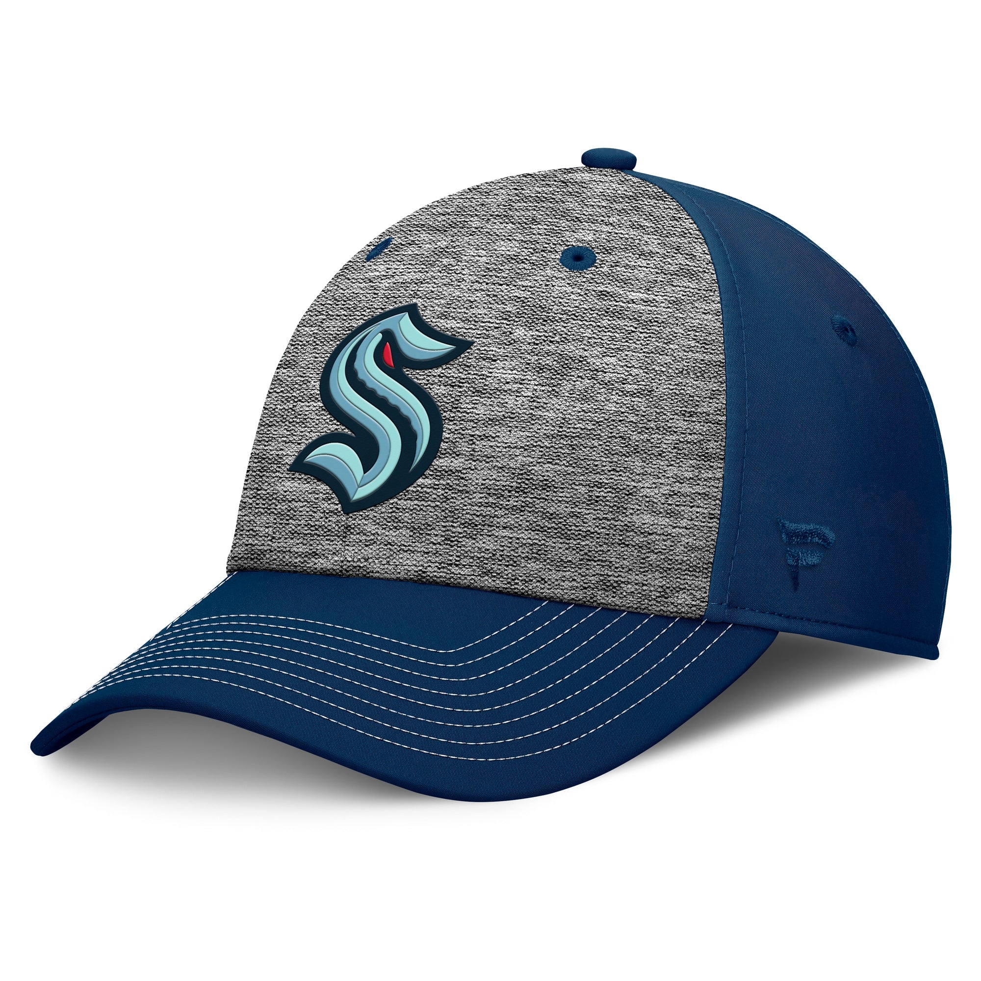 Seattle Kraken Fanatics Fundamental Top Shelf 2-Tone Flex Hat Gray/Navy - three-quarter view