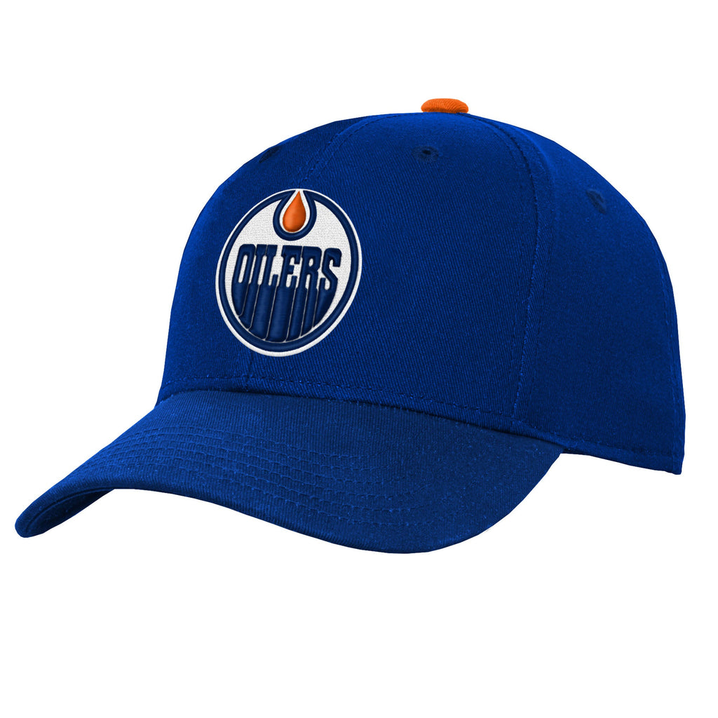 Outerstuff Kids Edmonton Oilers Precurved Snapback Hat - Royal, side view