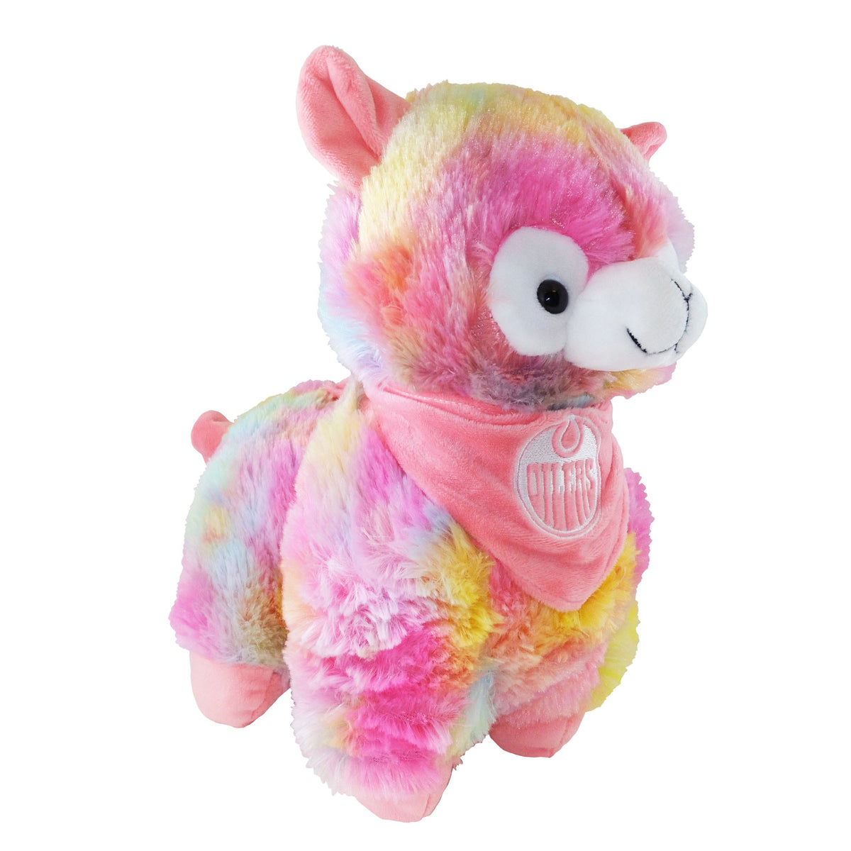 FOCO NHL 12" Rainbow Llama Plush - Edmonton Oilers, front three-quarter view
