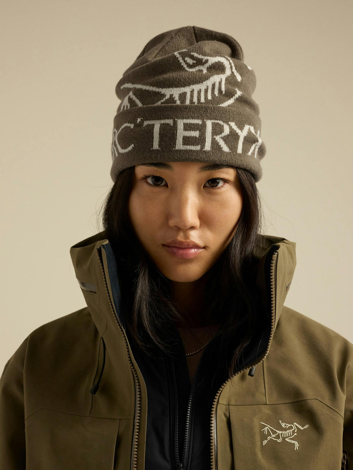 Arc'teryx Bird Word Toque - MONGOOSE / SEA SALT on model front
