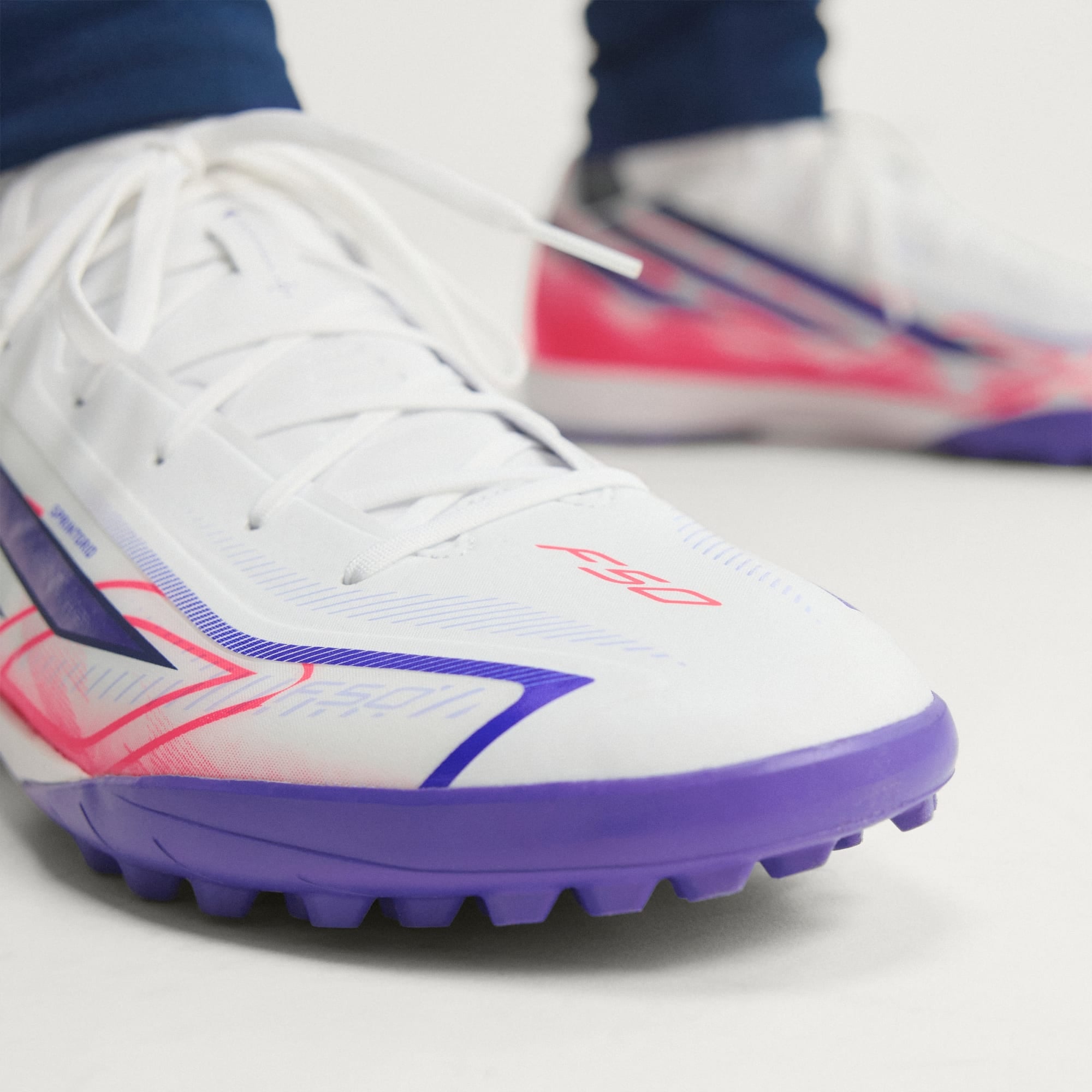 Adidas Men's F50 Hyperfast League Turf Soccer Shoes - White/Solar Purple
