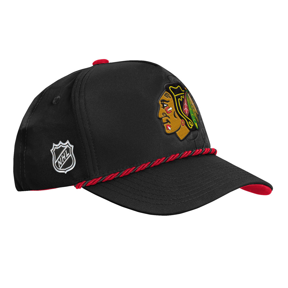 Outerstuff Chicago Blackhawks 2026 NHL Draft Podium Youth Hat - three-quarter right with NHL shield