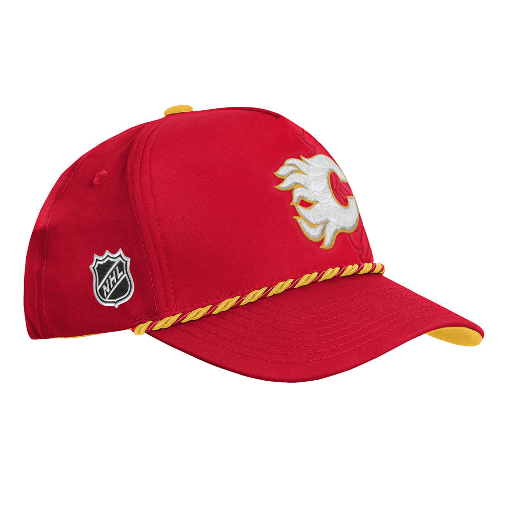 Outerstuff Calgary Flames 2026 NHL Draft Podium Youth Hat - three-quarter right with NHL shield