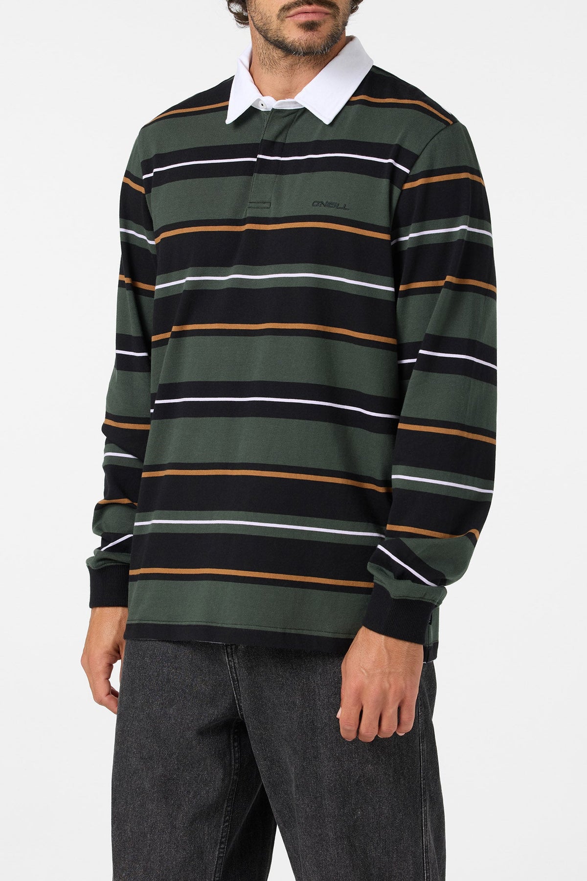 O'Neill Tickets Long Sleeve Rugby Shirt - Hunter Green detail