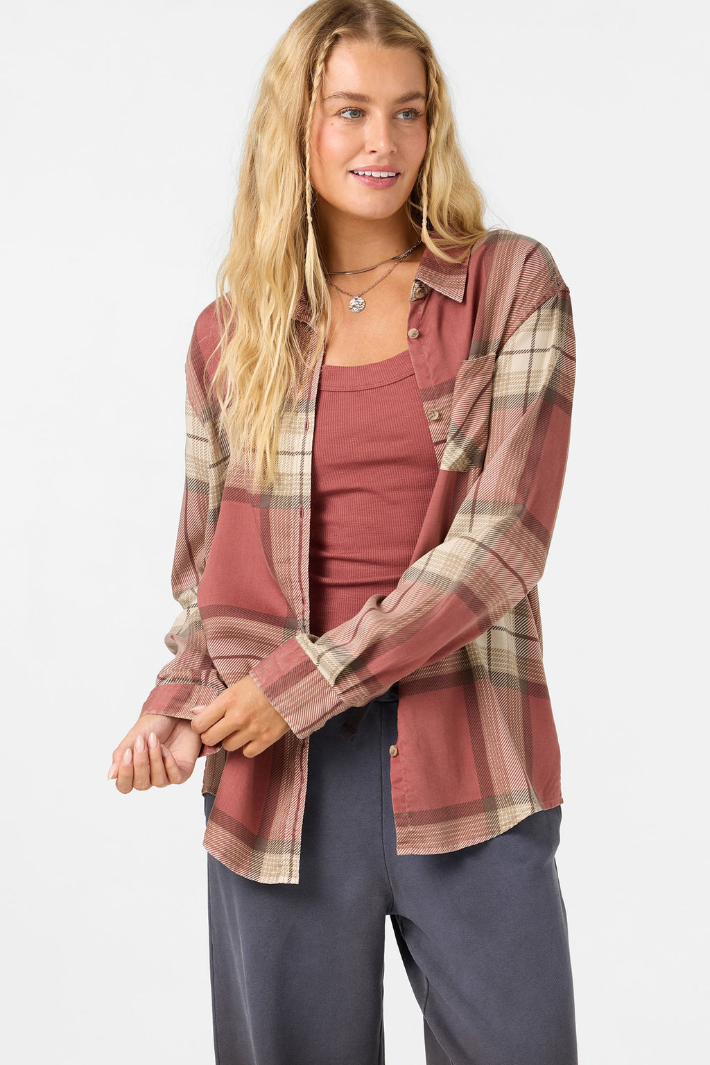O'Neill Women's OG Logan Flannel Shirt - Apple Butter - buttoned front detail