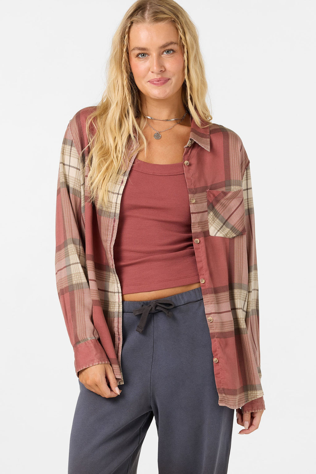 O'Neill Women's OG Logan Flannel Shirt - Apple Butter - open front