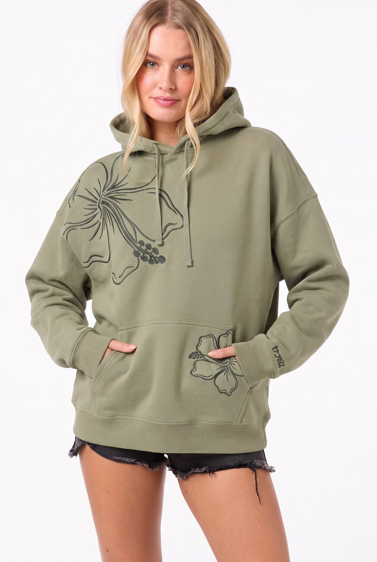O'Neill Women's Hibiscus Oversized Hoodie - Sage - front detail