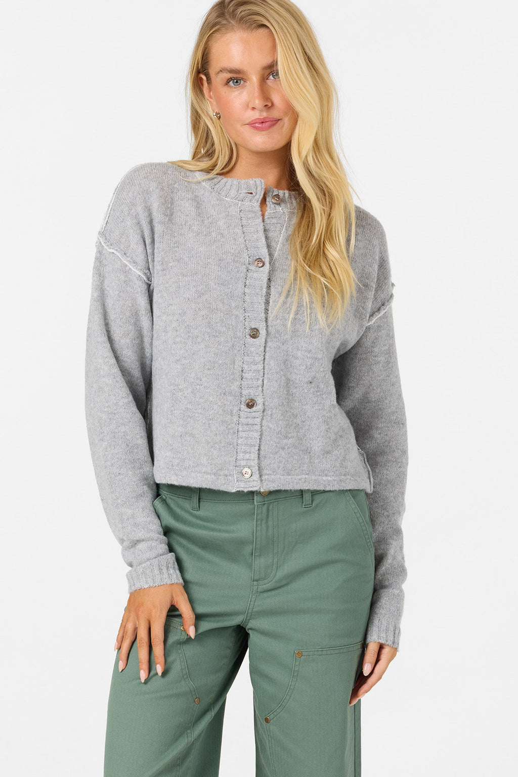 O'Neill Women's OG Calder Cardigan - Heather Ash - front detail