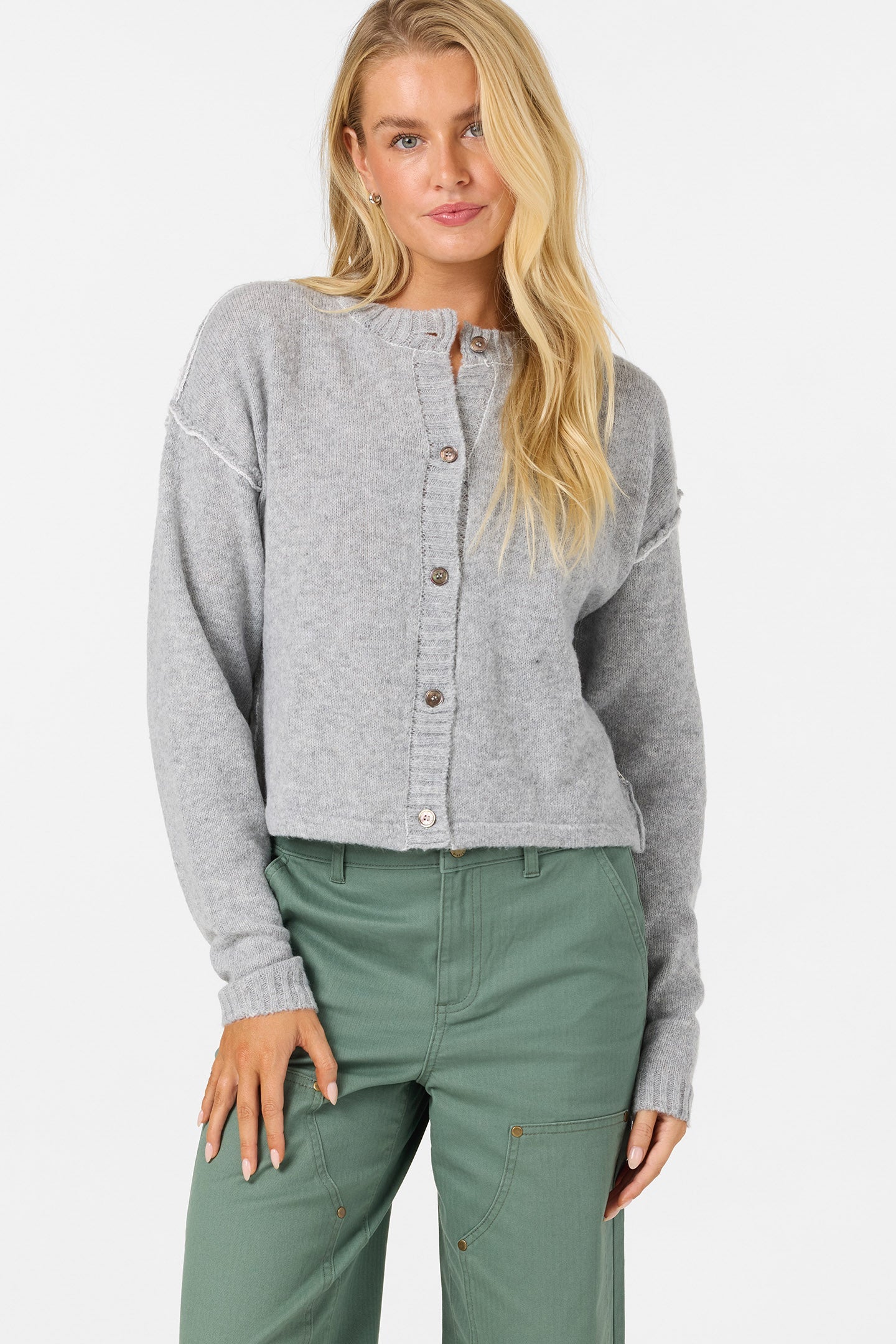 O'Neill Women's OG Calder Cardigan - Heather Ash - front detail