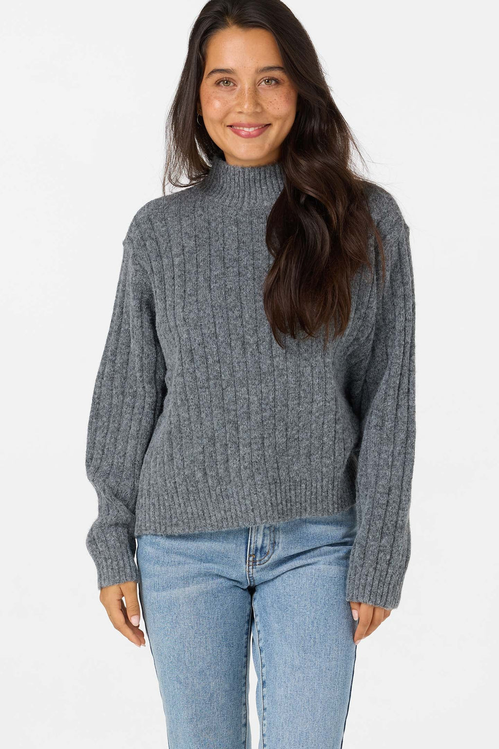 O'Neill Women's Cypress Mock Neck Sweater - Charcoal - front detail