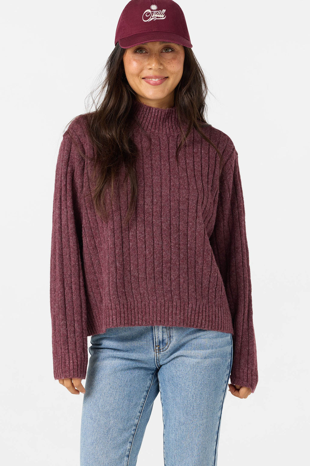 O'Neill Women's Cypress Mock Neck Sweater - Fig - front detail