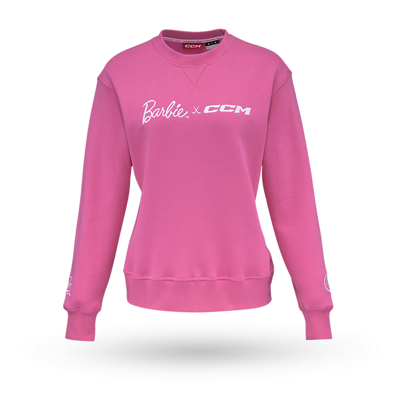 Barbie x CCM Pink Embroidered Crewneck Adult, front view