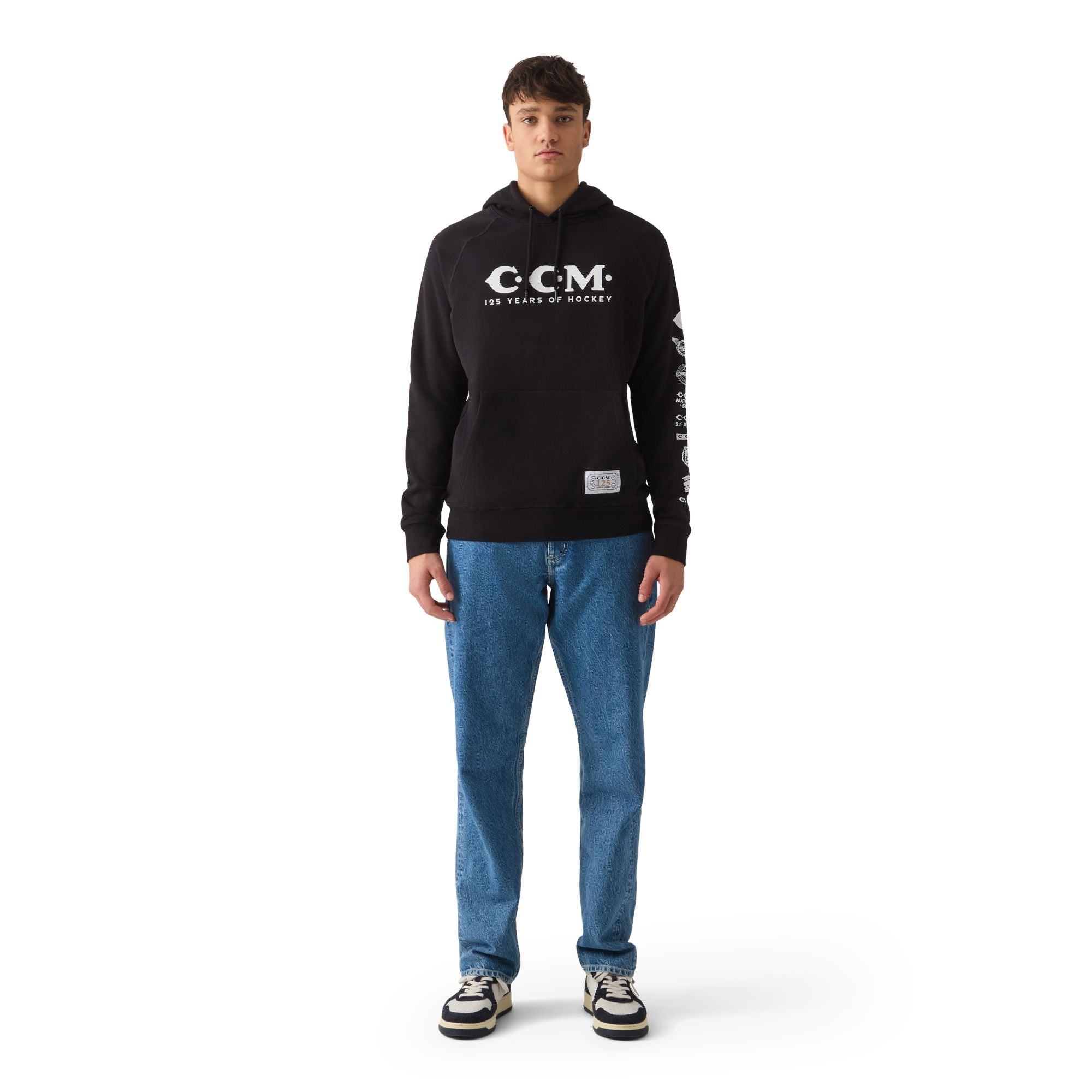 CCM 125 Years of Hockey pullover hoodie in black - full length on model