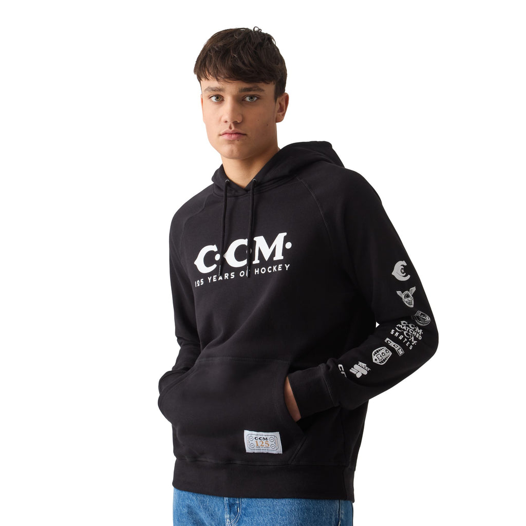 CCM 125 Years of Hockey pullover hoodie in black - sleeve logo detail