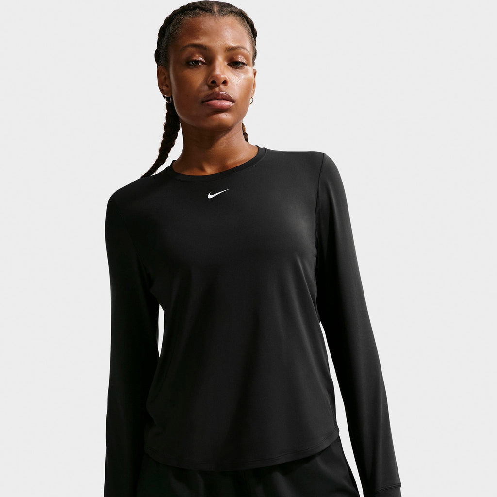 Nike Women's One Classic Dri-FIT Long-Sleeve Shirt (2026) - Black/White, on-model