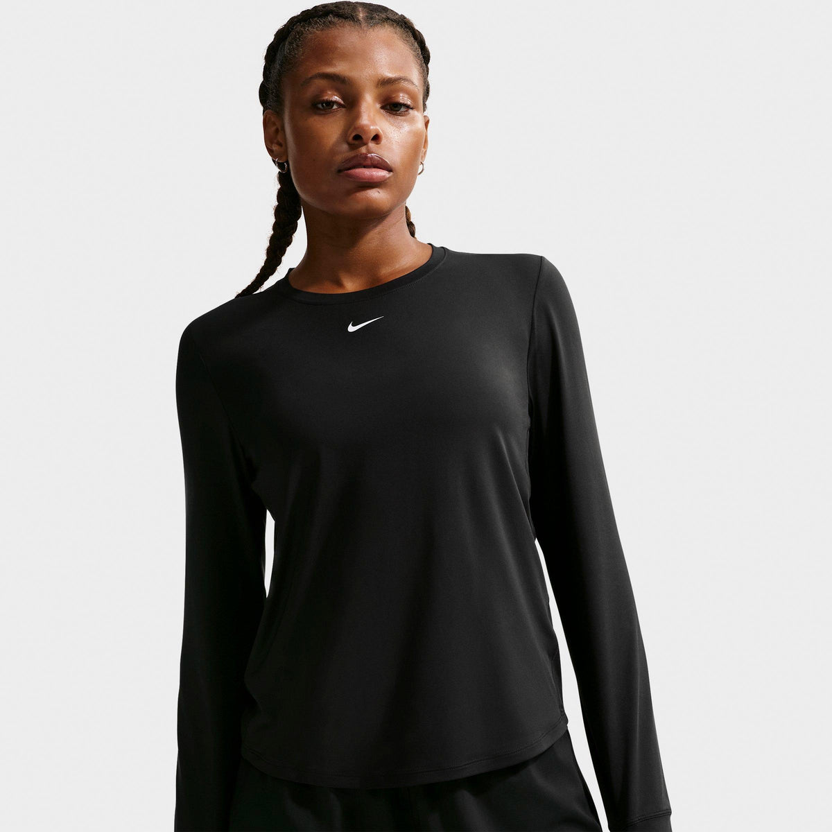 Nike Women's One Classic Dri-FIT Long-Sleeve Shirt (2026) - Black/White, on-model