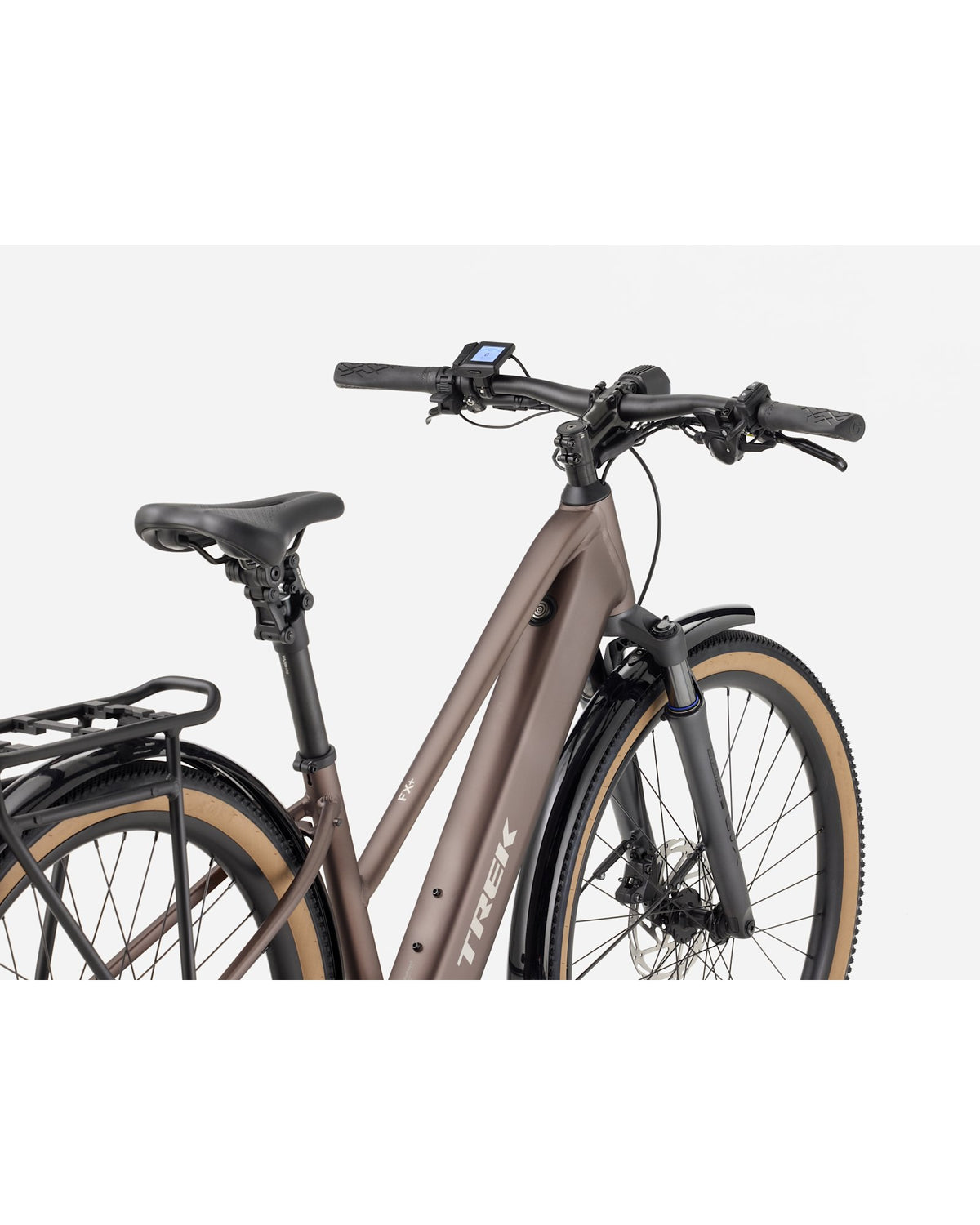 Trek FX+ 2 Midstep Throttle Electric Bike - Bronze Age, cockpit