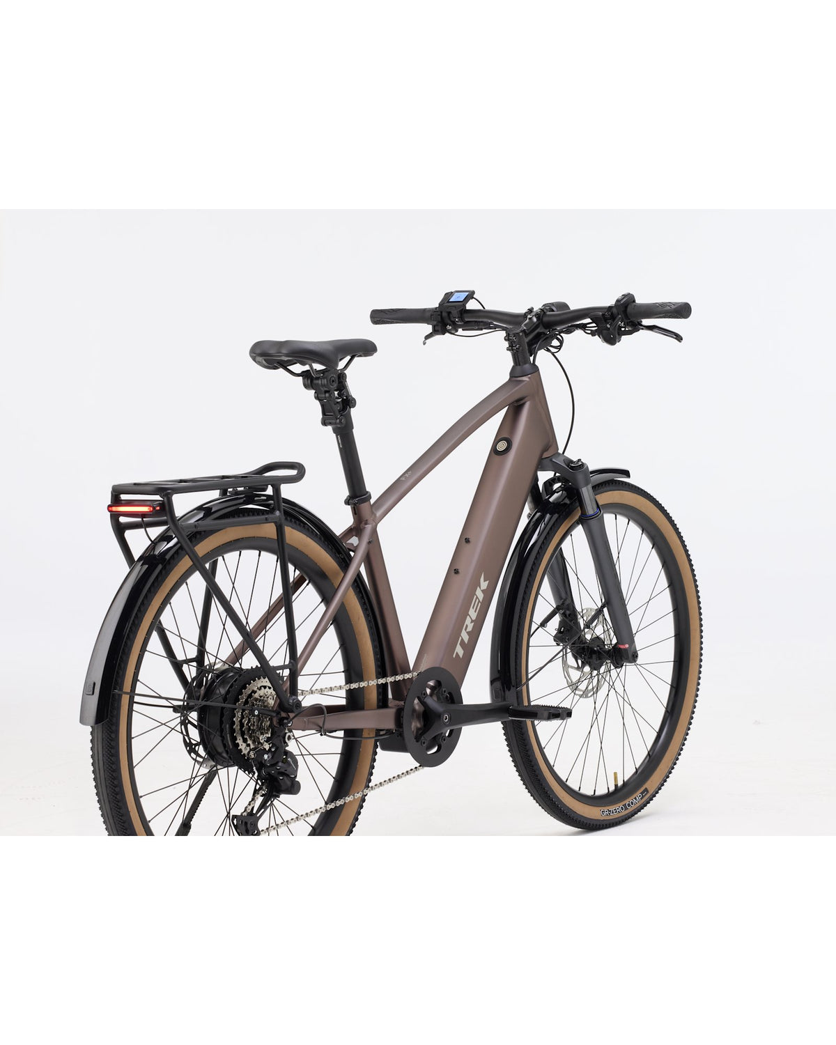 Trek FX+ 2 Step-Over Throttle Electric Bike - Bronze Age, rear angle