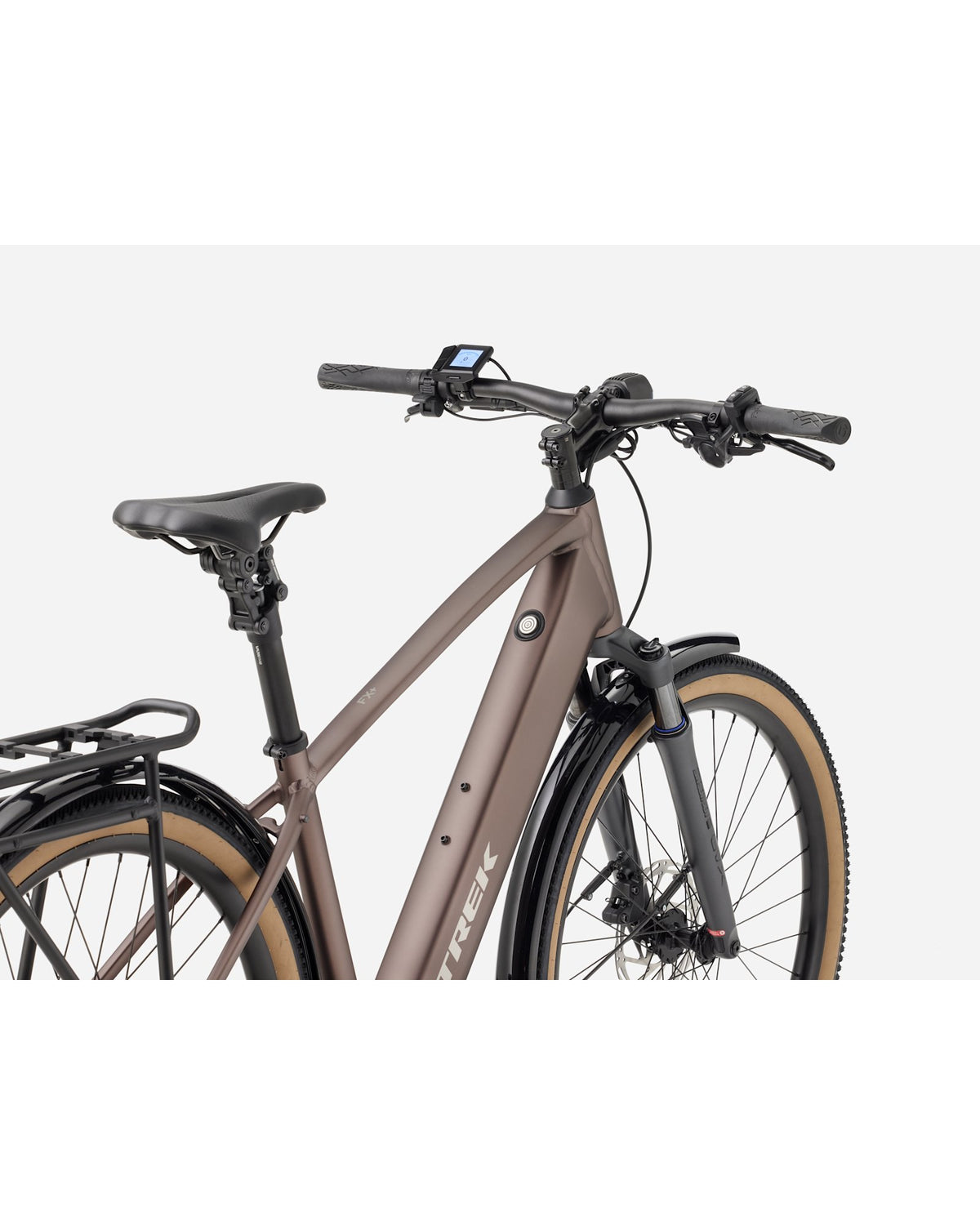 Trek FX+ 2 Step-Over Throttle Electric Bike - Bronze Age, cockpit