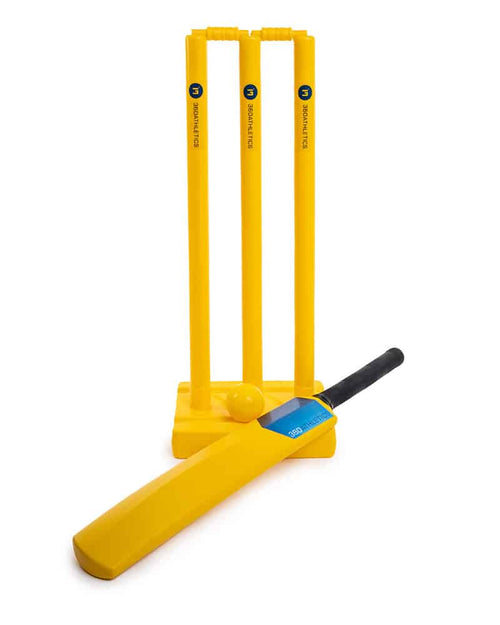 360 Athletics Quick Cricket Set - Yellow, full set with bat, ball and stumps