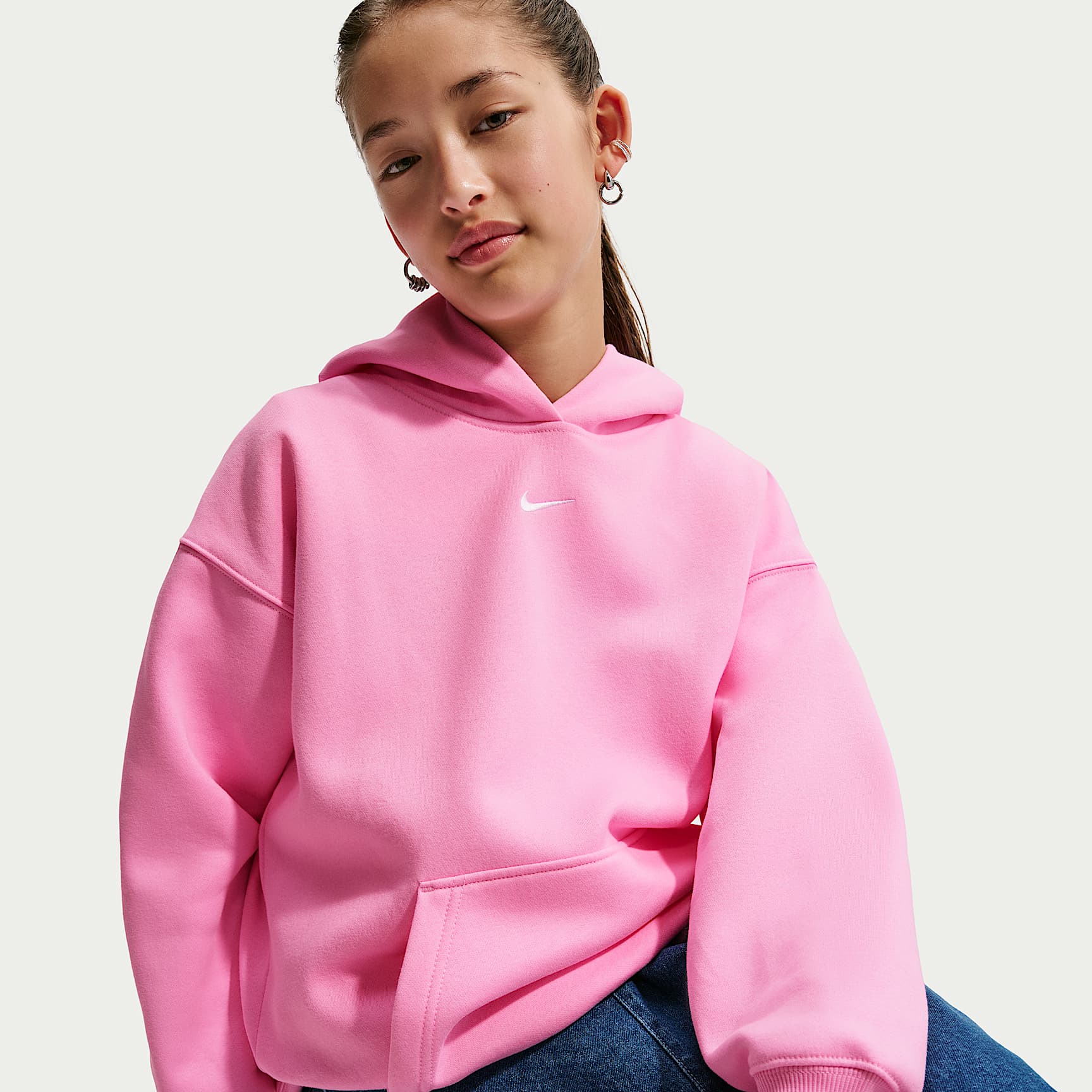 Nike Girl's Youth Sportswear Studio Fleece Oversized Pullover Hoodie