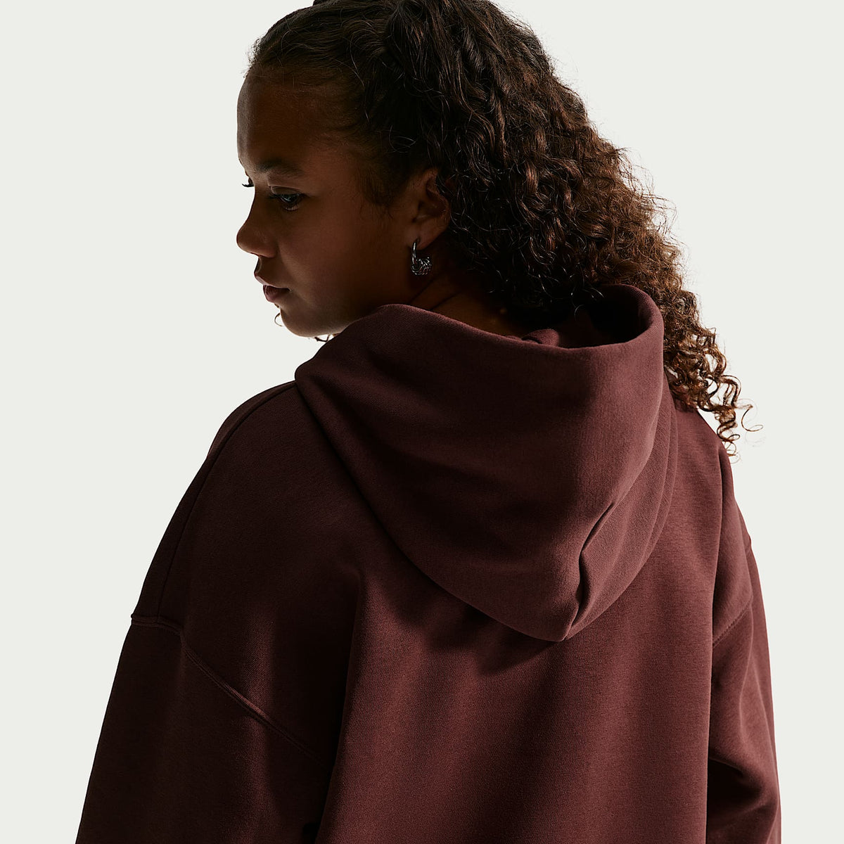 Nike Girl's Youth Sportswear Studio Fleece Oversized Pullover Hoodie in Mystic Dates/White - back