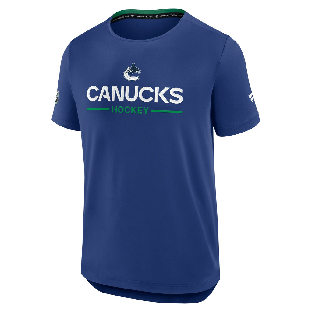 Vancouver Canucks Fanatics Blue Authentic Pro Rink Tech T-Shirt - front
