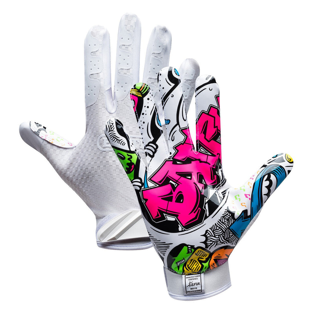 Battle Graffiti receiver football gloves white - front and back