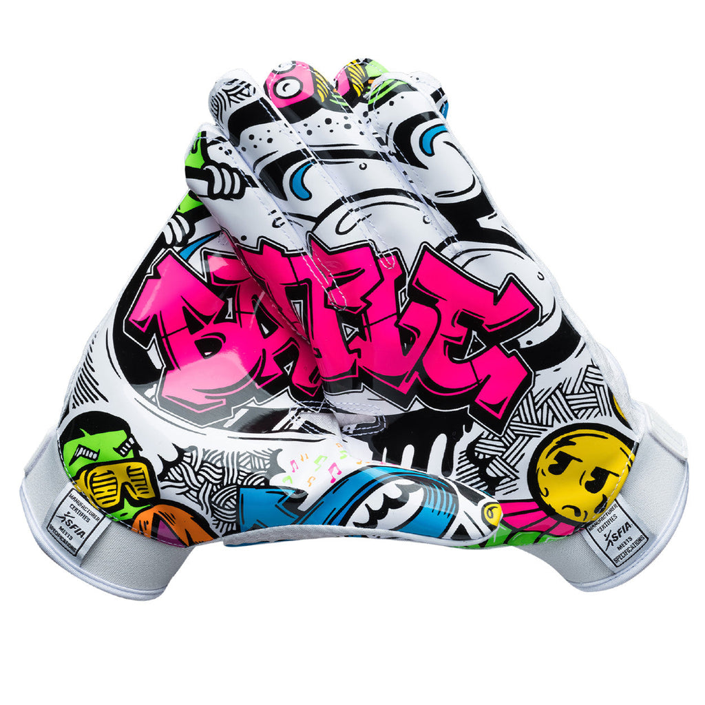 Battle Graffiti receiver football gloves white - palm front